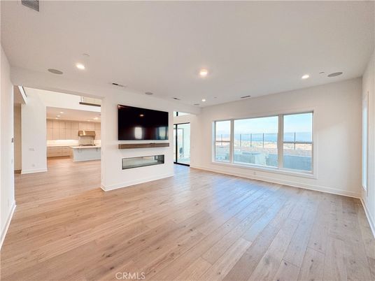 Empty room, Interior, Kitchen, Recessed Lighting, Wood Texture Flooring