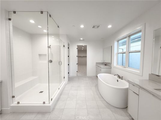 Bathroom, Free Standing Baths, Glass Shower, Interior, Recessed Lighting