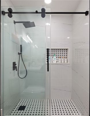 Bathroom, Glass Shower, Interior, Marble Walls