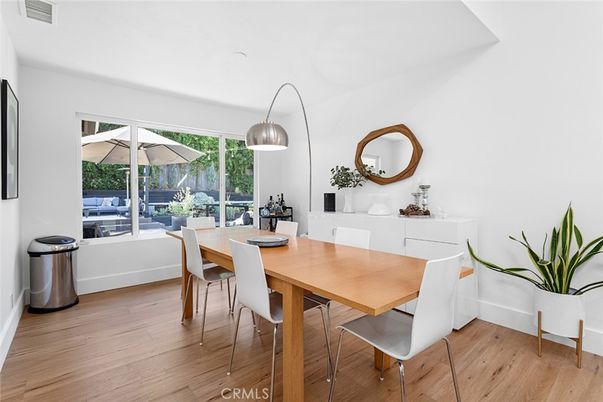 Dining room, Interior, Pendant Lights, Wood Texture Flooring