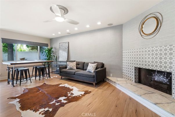 Fireplace, Interior, Recessed Lighting, Wood Texture Flooring