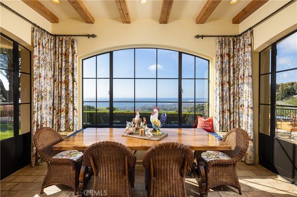 Dining room, Interior, Recessed Lighting, Water, Wooden Beams