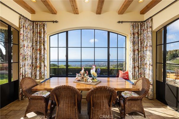 Dining room, Interior, Recessed Lighting, Water, Wooden Beams