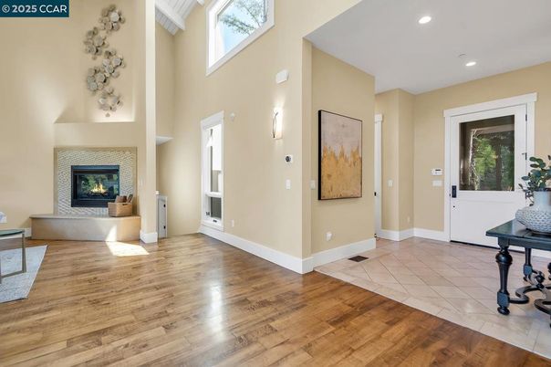 Fireplace, Interior, Recessed Lighting, Wood Texture Flooring