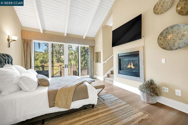 Bedroom, Fireplace, Interior, Wood Texture Flooring