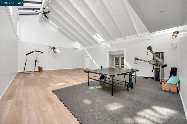 Fitness Equipment, Game Room, Interior, Wood Texture Flooring