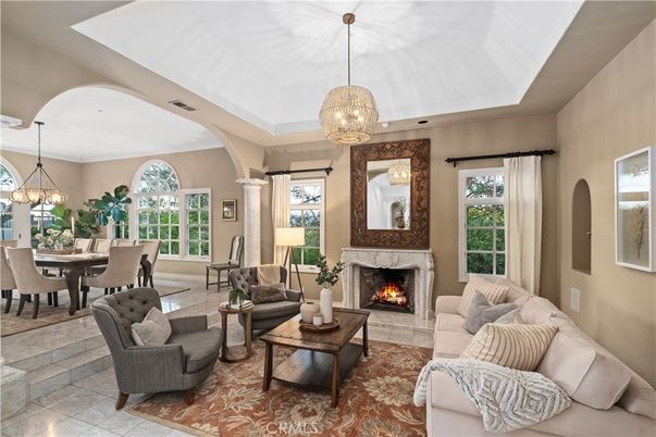 Chandelier, Dining room, Fireplace, Interior, Living room, Pendant Lights