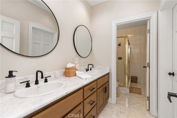 Bathroom, Dual Sink Vanities, Glass Shower, Interior, Tile Countertops