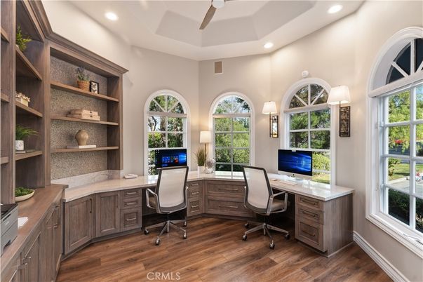 Home Office, Interior, Recessed Lighting, Wood Texture Flooring