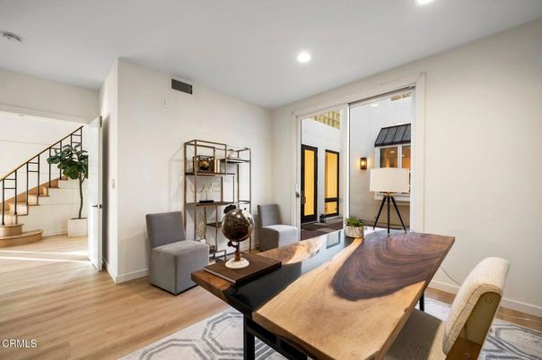 Dining room, Interior, Recessed Lighting, Wood Texture Flooring