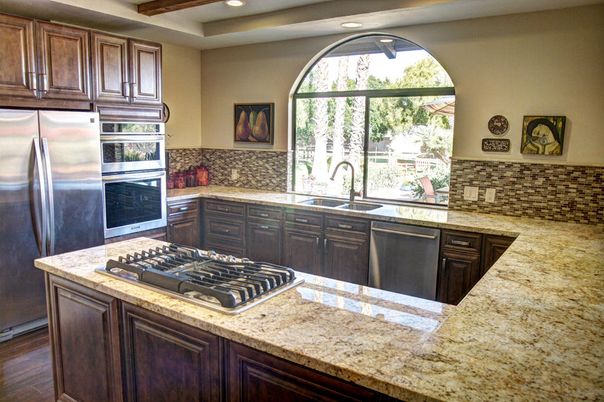 Interior, Kitchen, Recessed Lighting, Stainless Steel Appliances, Wooden Beams, Wood Texture Flooring