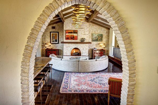 Fireplace, Interior, Living room, Stone Walls, Wood Texture Flooring
