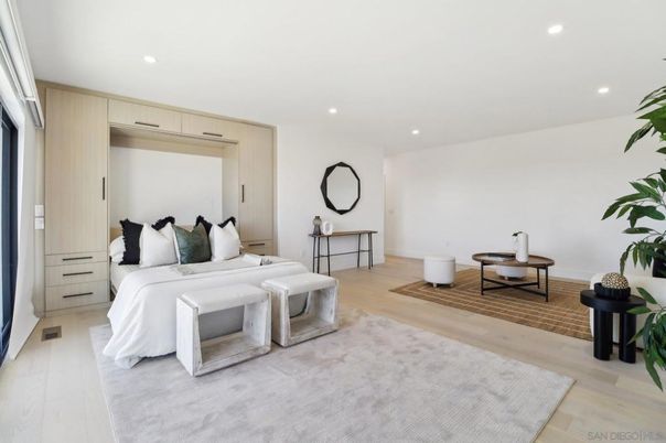 Bedroom, Interior, Recessed Lighting, Wood Texture Flooring