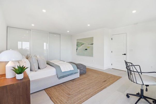 Bedroom, Home Office, Interior, Recessed Lighting, Wood Texture Flooring
