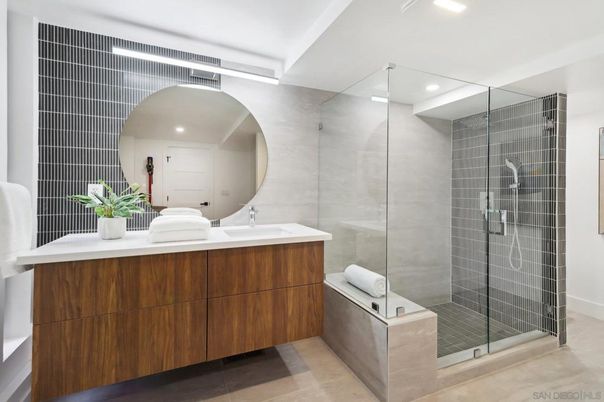 Bathroom, Glass Shower, Interior, Recessed Lighting