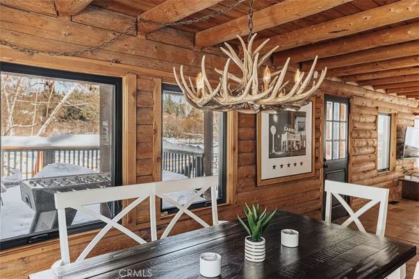 Chandelier, Dining room, Interior, Wooden Beams, Wooden Ceilings, Wood Texture Flooring, Wooden Walls