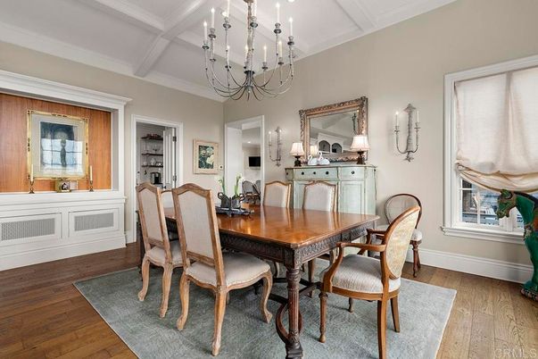Chandelier, Dining room, Interior, Wood Texture Flooring