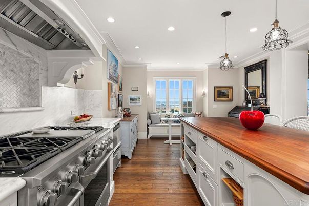 Interior, Kitchen, Pendant Lights, Recessed Lighting, Stainless Steel Appliances, Water, Wood Texture Flooring