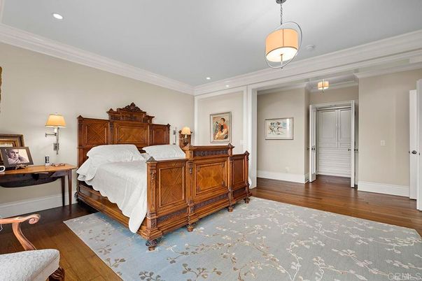 Bedroom, Interior, Pendant Lights, Recessed Lighting, Wood Texture Flooring