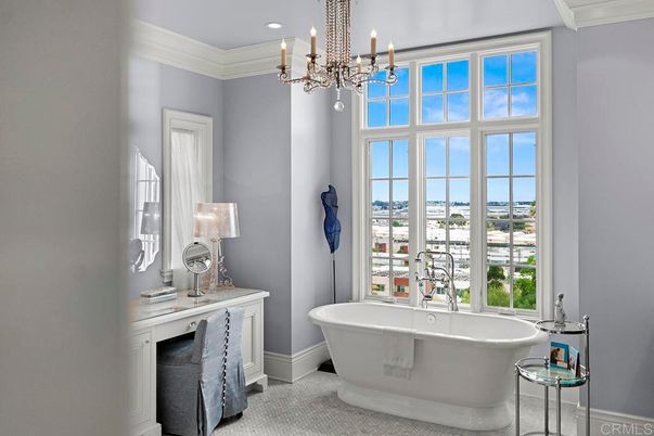 Bathroom, Chandelier, Free Standing Baths, Interior, Recessed Lighting