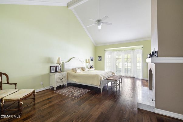 Bedroom, Fireplace, Interior, Wood Texture Flooring