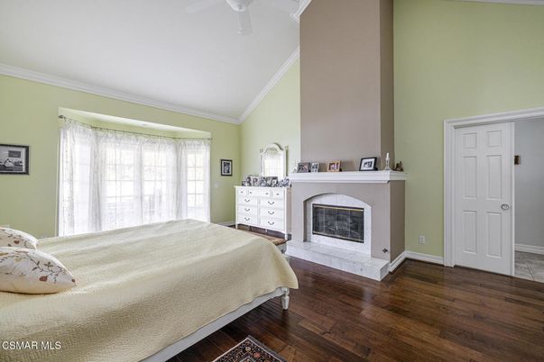 Bedroom, Fireplace, Interior, Wood Texture Flooring