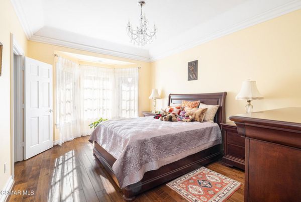 Bedroom, Chandelier, Interior, Wood Texture Flooring