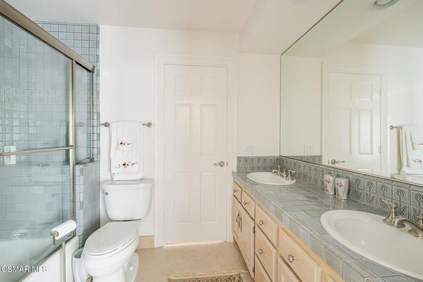 Bathroom, Dual Sink Vanities, Glass Shower, Interior, Tile Countertops