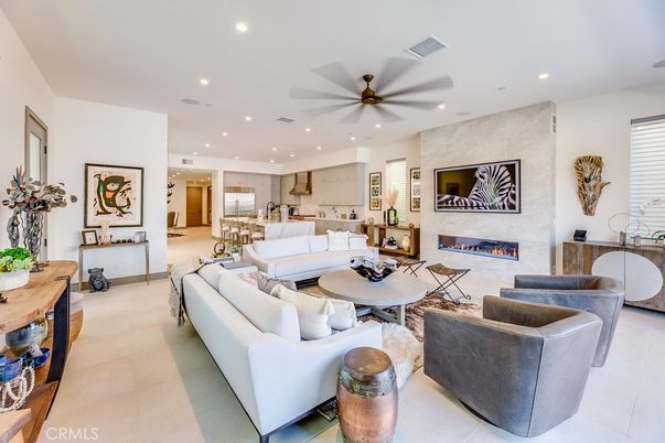 Fireplace, Interior, Kitchen, Living room, Recessed Lighting