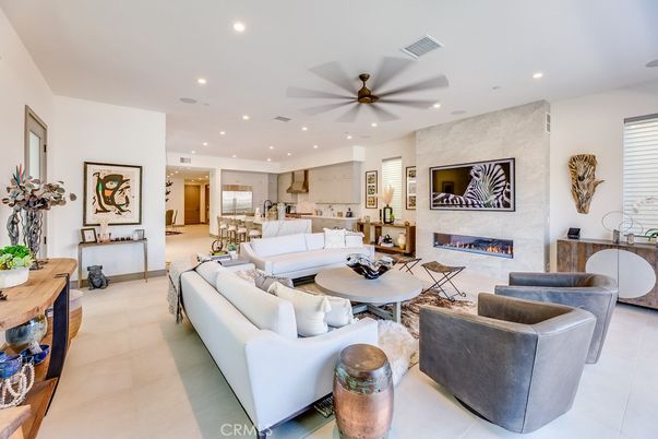 Fireplace, Interior, Kitchen, Living room, Recessed Lighting