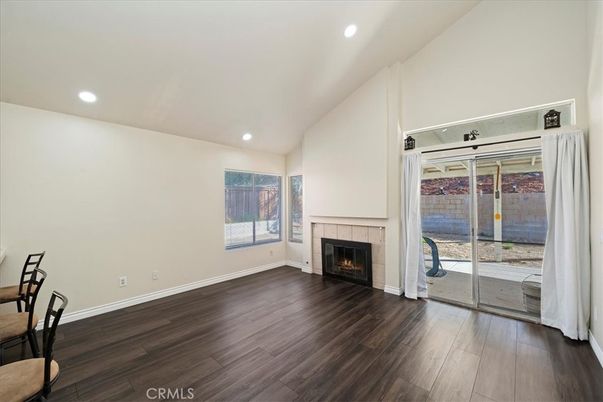 Fireplace, Interior, Recessed Lighting, Wood Texture Flooring