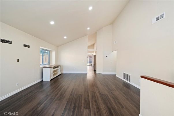 Empty room, Interior, Kitchen, Recessed Lighting, Wood Texture Flooring