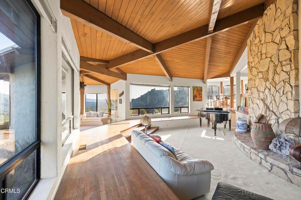 Interior, Living room, Piano, Stone Walls, Wooden Beams, Wooden Ceilings, Wood Texture Flooring