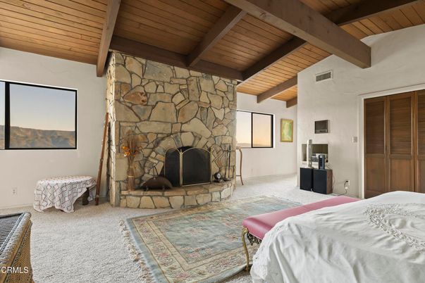 Bedroom, Fireplace, Interior, Stone Walls, Wooden Beams, Wooden Ceilings