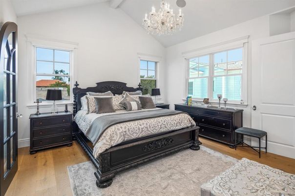 Bedroom, Chandelier, Interior, Wood Texture Flooring