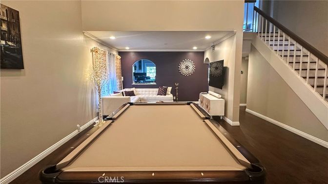 Billiard Table, Game Room, Interior, Recessed Lighting, Wood Texture Flooring
