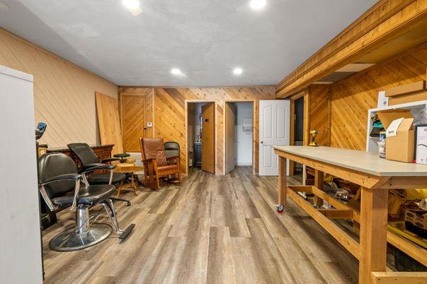 Interior, Recessed Lighting, Wood Texture Flooring, Wooden Walls