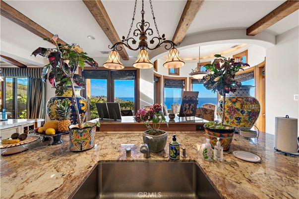 Chandelier, Dining room, Interior, Recessed Lighting, Water, Wooden Beams