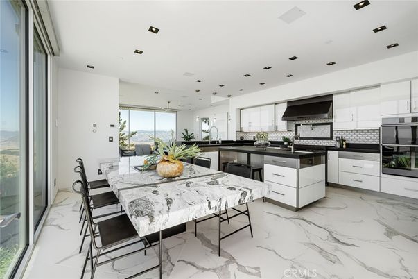 Dining room, Interior, Kitchen, Marble, Pendant Lights, Recessed Lighting, Stainless Steel Appliances