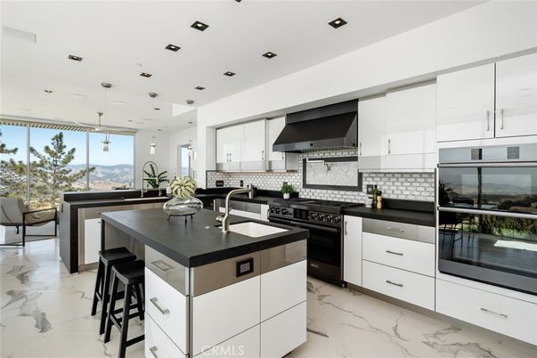 Interior, Kitchen, Marble, Pendant Lights, Recessed Lighting, Stainless Steel Appliances
