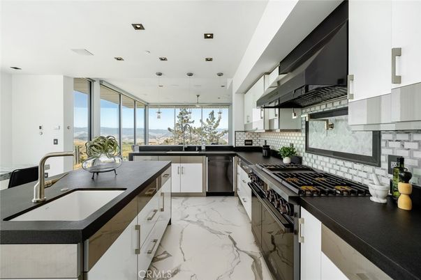 Interior, Kitchen, Marble, Pendant Lights, Recessed Lighting, Stainless Steel Appliances