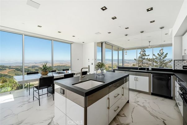 Interior, Kitchen, Marble, Pendant Lights, Recessed Lighting, Stainless Steel Appliances