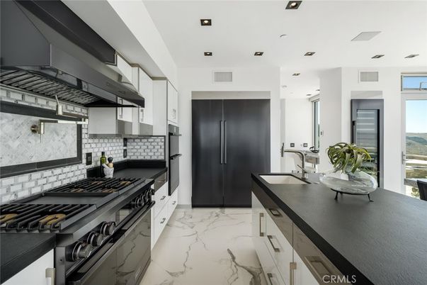 Interior, Kitchen, Marble, Recessed Lighting, Stainless Steel Appliances