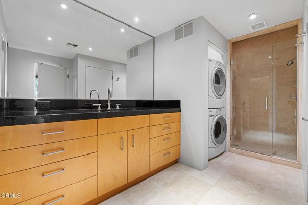 Bathroom, Glass Shower, Interior, Recessed Lighting, Utility Closets, Washer