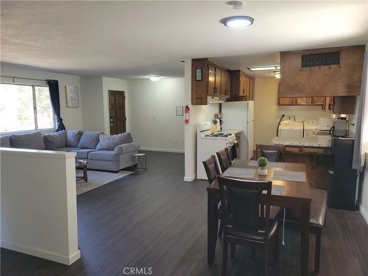 Dining room, Interior, Kitchen, Living room, Recessed Lighting, Wood Texture Flooring