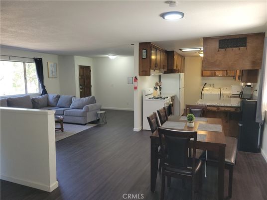 Dining room, Interior, Kitchen, Living room, Recessed Lighting, Wood Texture Flooring