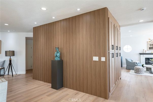 Fireplace, Interior, Recessed Lighting, Wood Texture Flooring