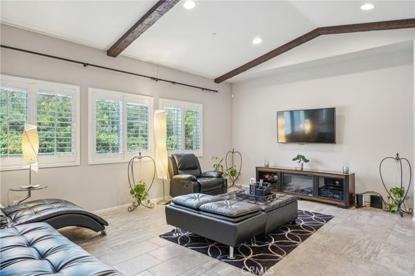 Interior, Living room, Recessed Lighting, Wooden Beams