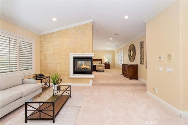 Fireplace, Interior, Living room, Recessed Lighting, Stone Walls
