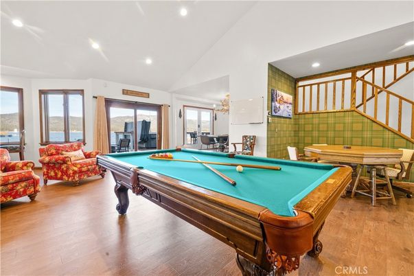 Billiard Table, Game Room, Interior, Recessed Lighting, Wood Texture Flooring